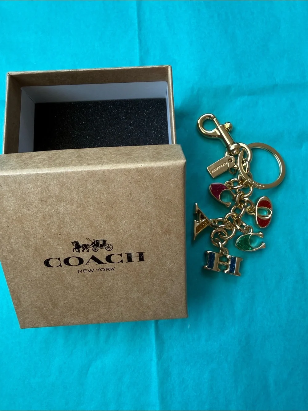 Coach Keychain Bag Charm Rainbow Color letters new in box